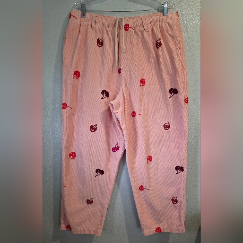 Urban Outfitters Pink Corduroy Fruit Embroidered Pants Peach XL